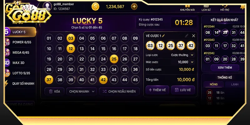 Giới thiệu sảnh chơi Xổ số Lucky 5 GO88