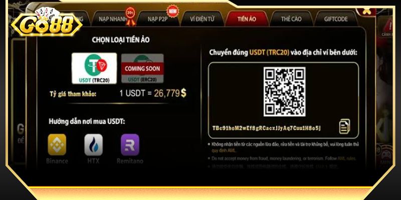 Thực hiện quét mã và nạp tiền GO88 nhanh chóng