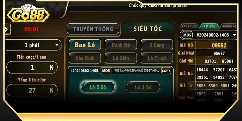 Xổ số Siêu Tốc GO88 thích hợp với người chơi không có nhiều thời gian